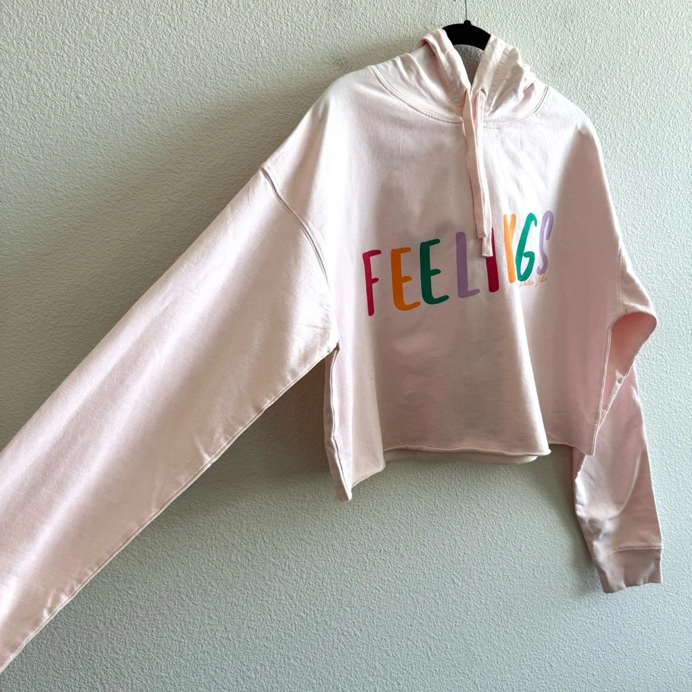 NWT Pura Vida Feelings Cropped Hoodie Light Pink Lightweight Loungewear - Picture 6 of 10